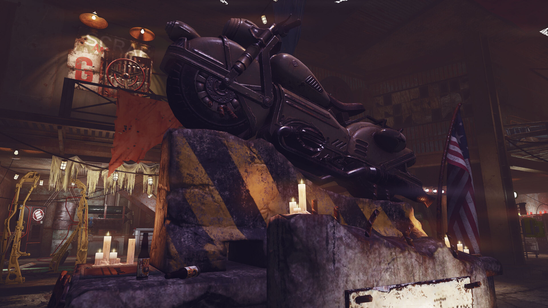 Fallout 76 screenshot of a motorcycle statue.