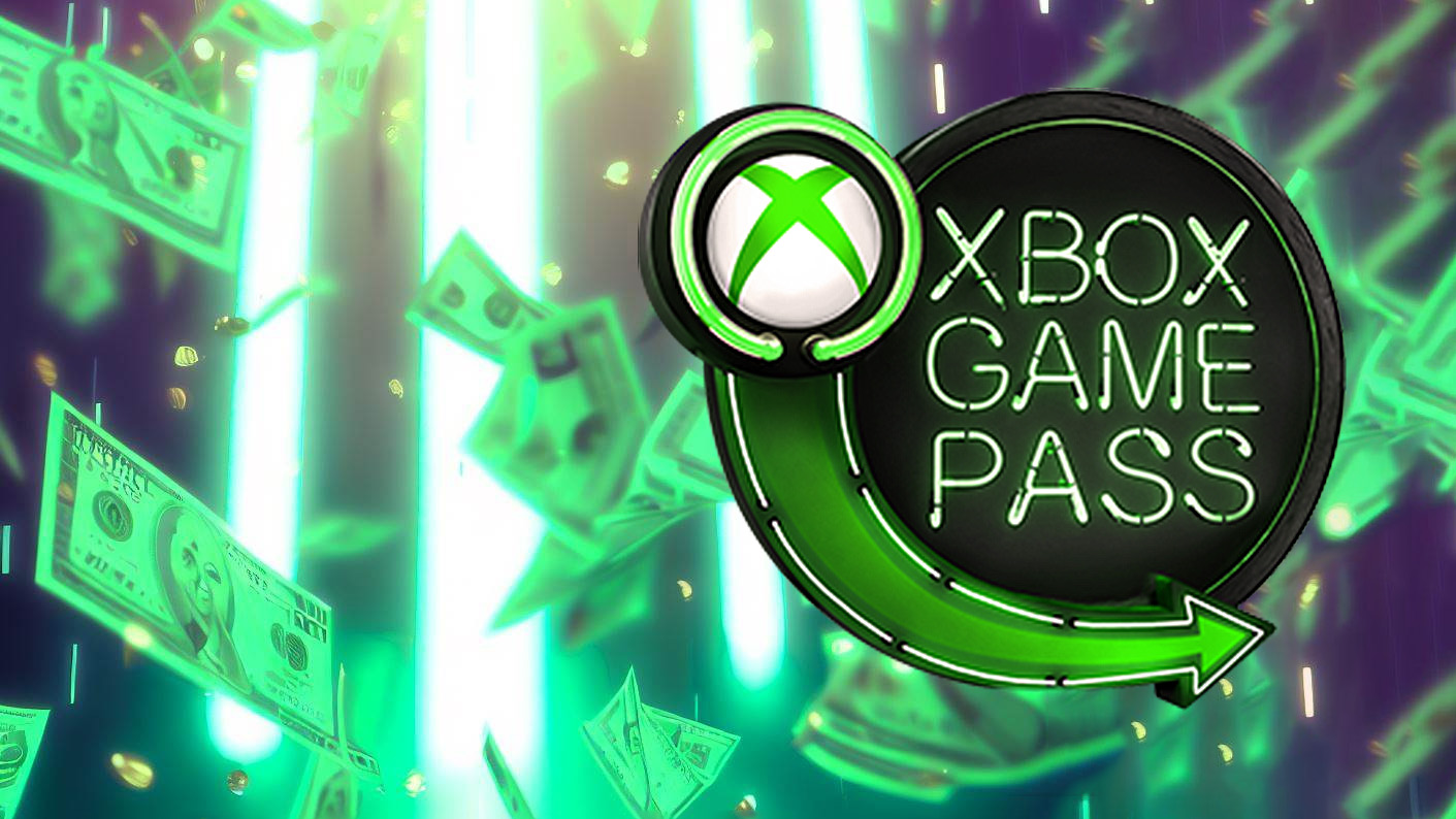 Xbox Game Pass on a raining money background