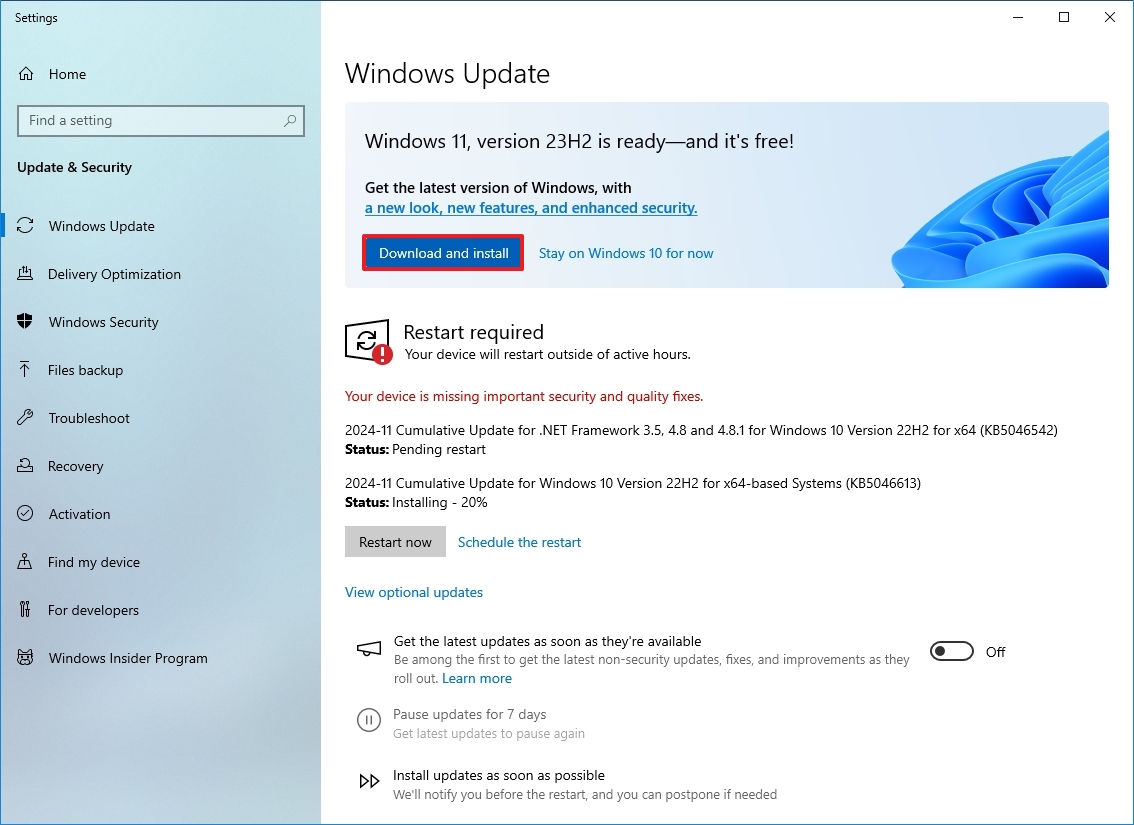 Уведомление об обновлении до Windows 11 в Центре обновления Windows