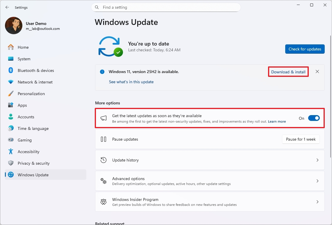 Обновление до Windows 11 25H2 из Параметров