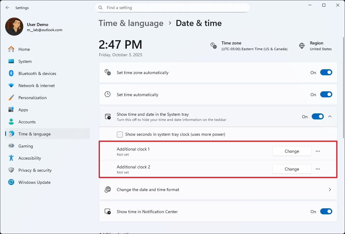 Windows 11 add additional clocks