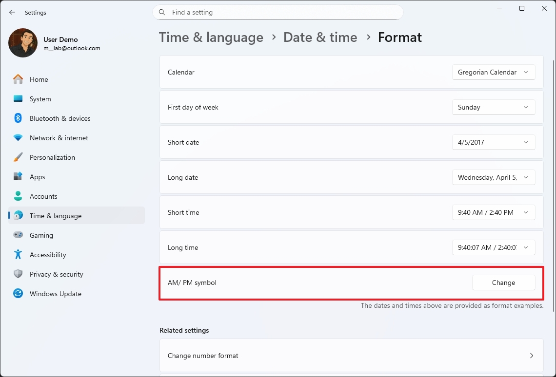 Windows 11 date and time format
