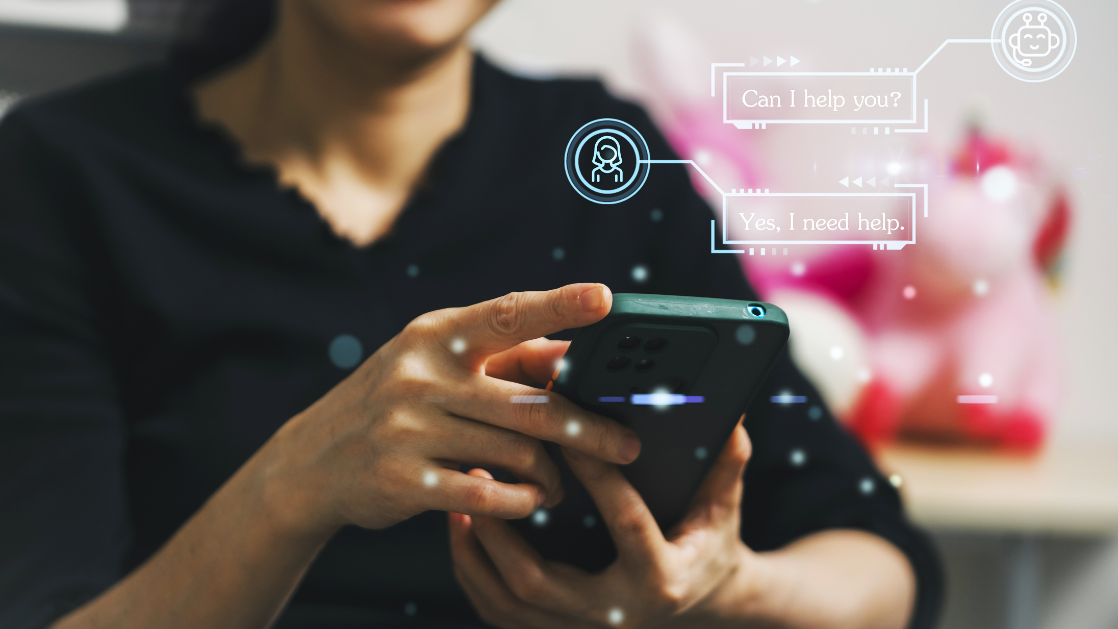 Businesswoman using technology smart chatbot AI