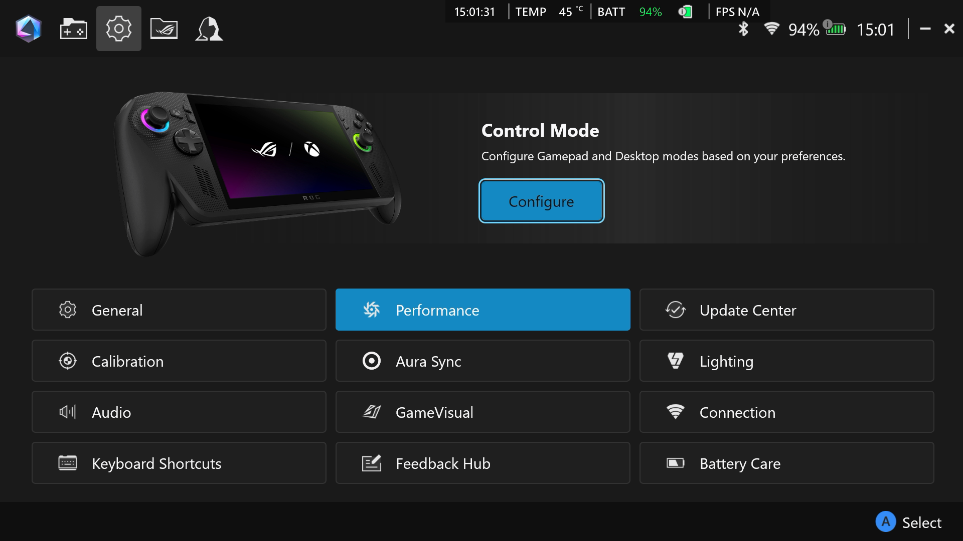 Настройки Armoury Crate на Xbox Ally