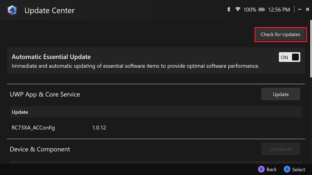 Armoury Crate check for updates option