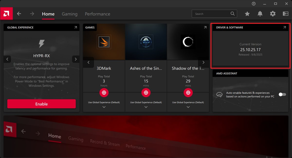 Xbox Ally AMD option to check for updates