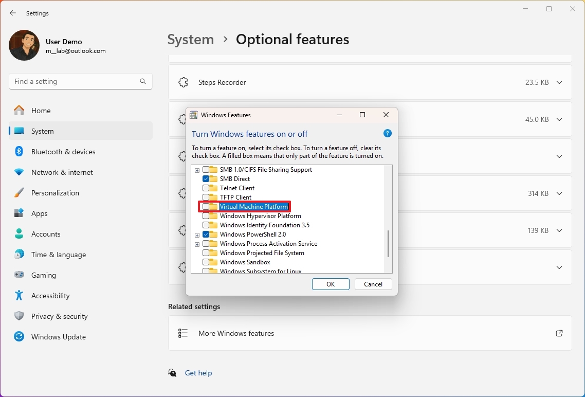 Virtual Machine Platform disabled