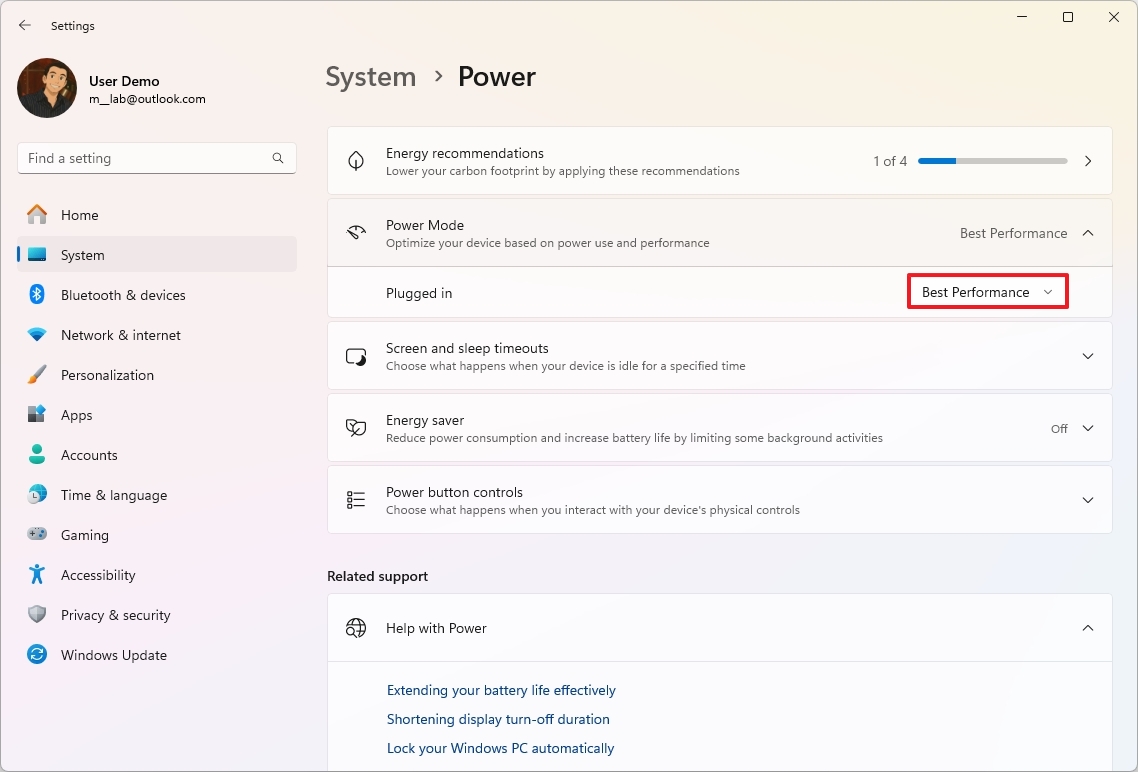 Windows 11 best performance power