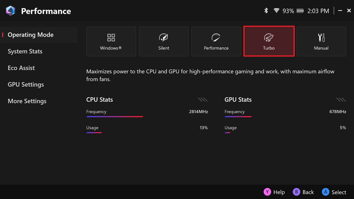 Armoury Crate Turbo mode option