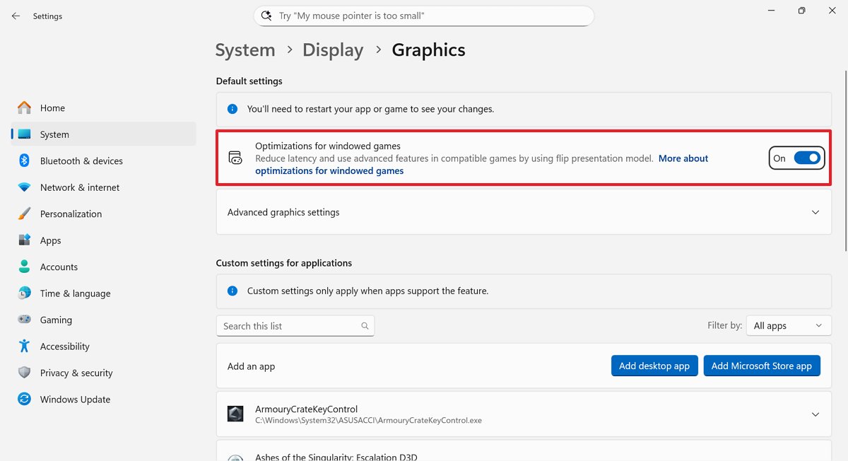 Optimizations for windowed games option