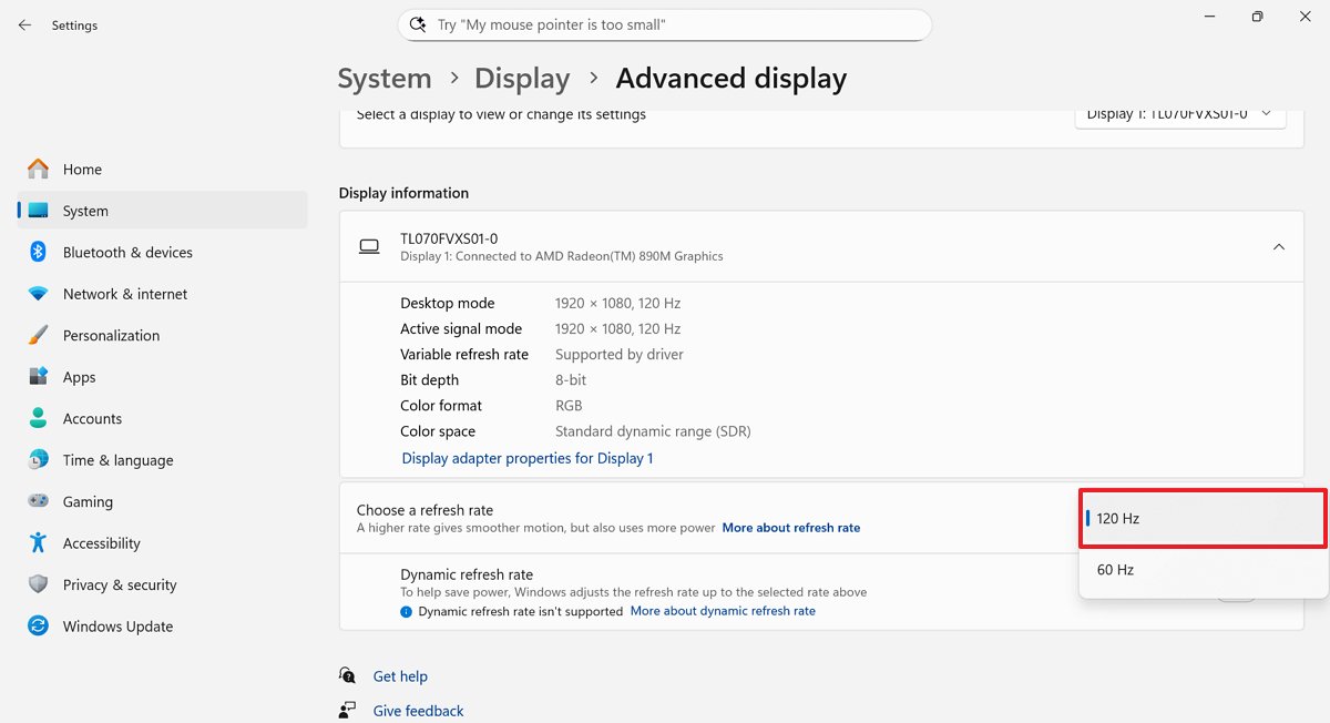 Xbox Ally refresh rate setting
