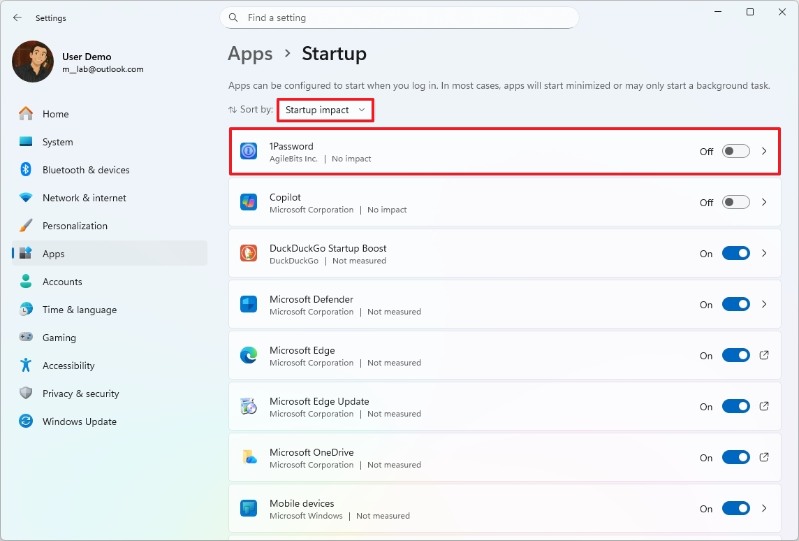 Windows 11 disable startup apps option