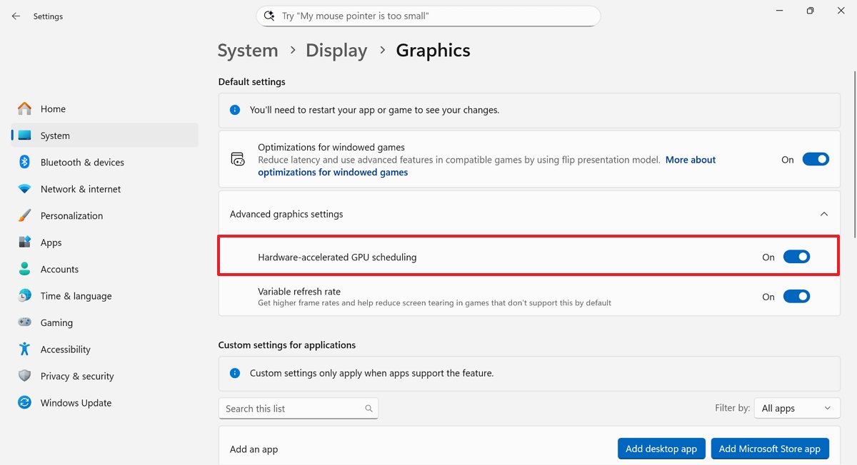 Hardware-accelerated GPU scheduling enabled