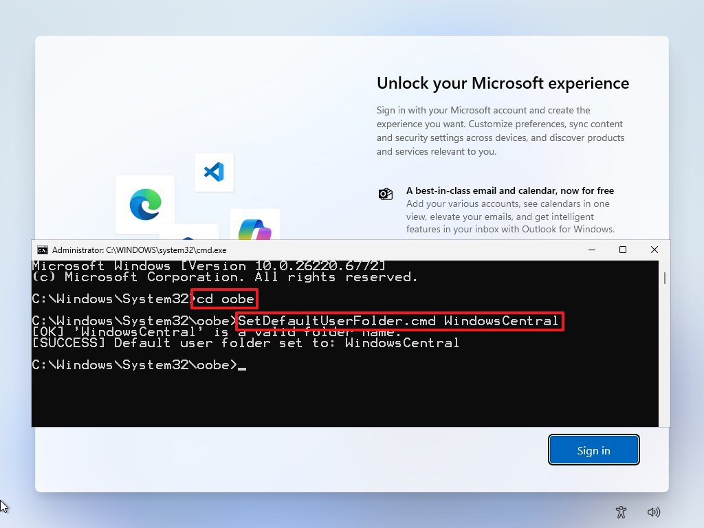 SetDefaultUserFolder command