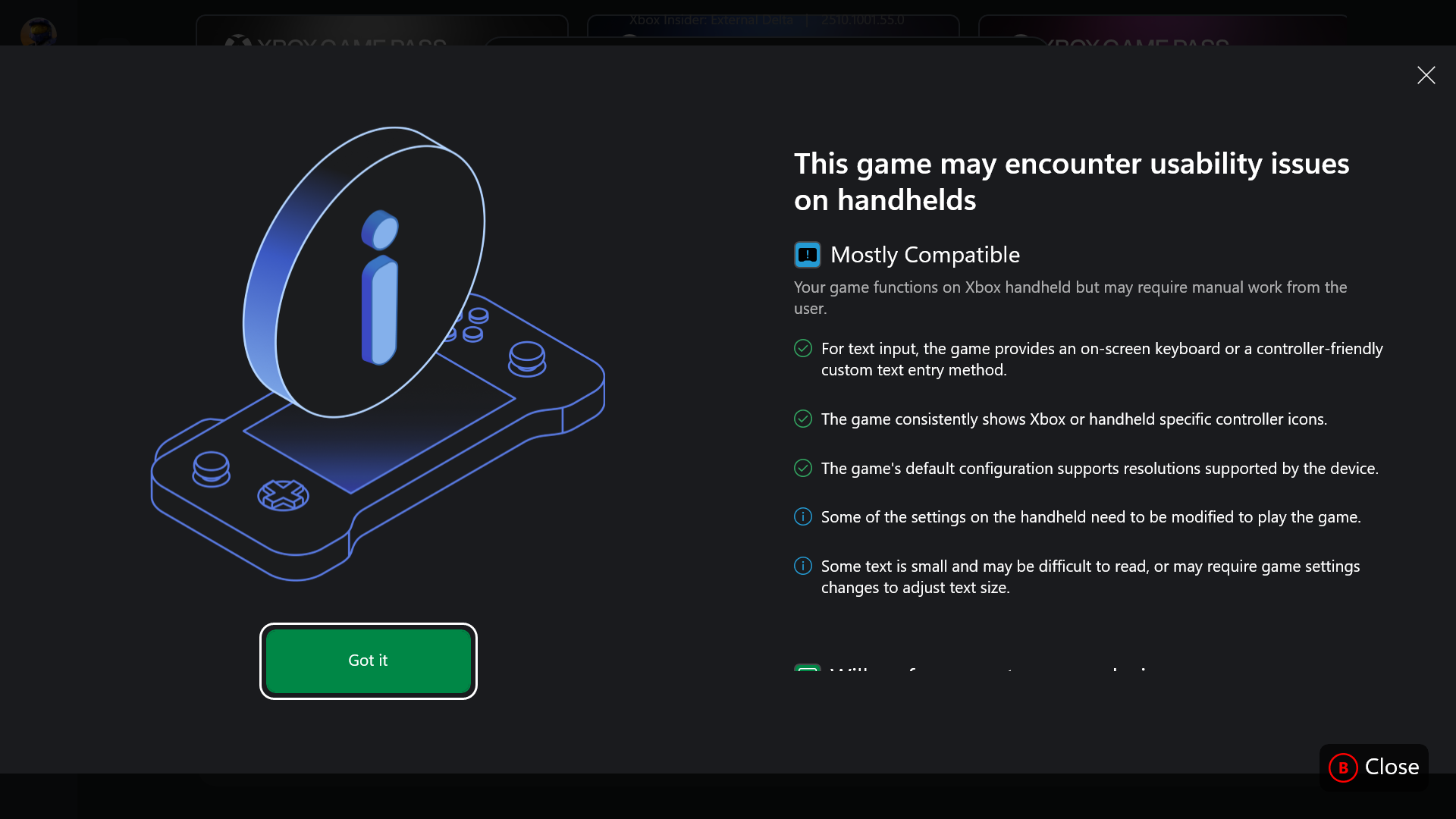 Xbox App compatibility indicators