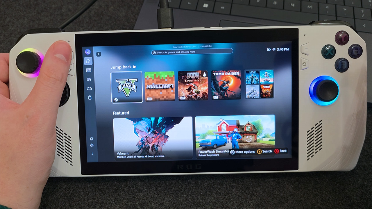 ASUS ROG Ally running Xbox app in full screen