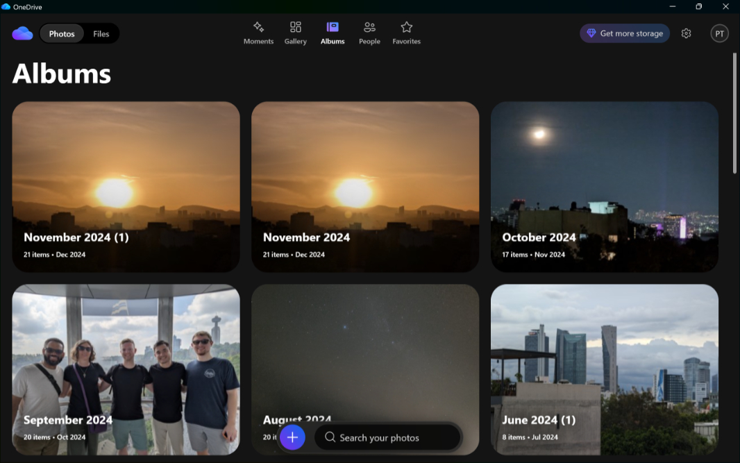 Вид "Альбомы" в новом приложении OneDrive