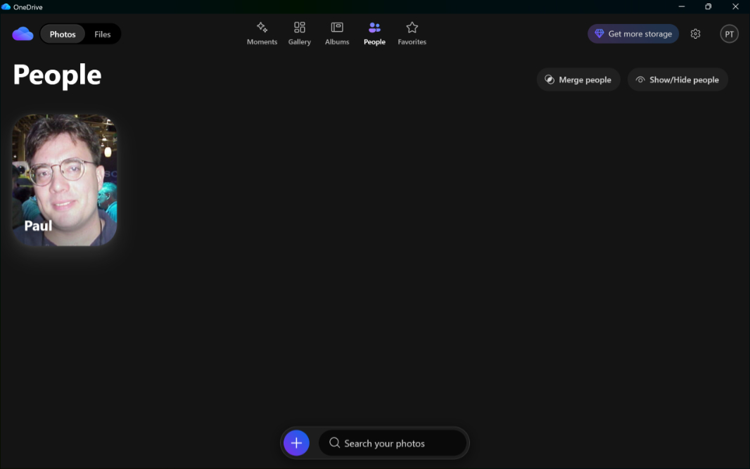Вид "Люди" в новом приложении OneDrive