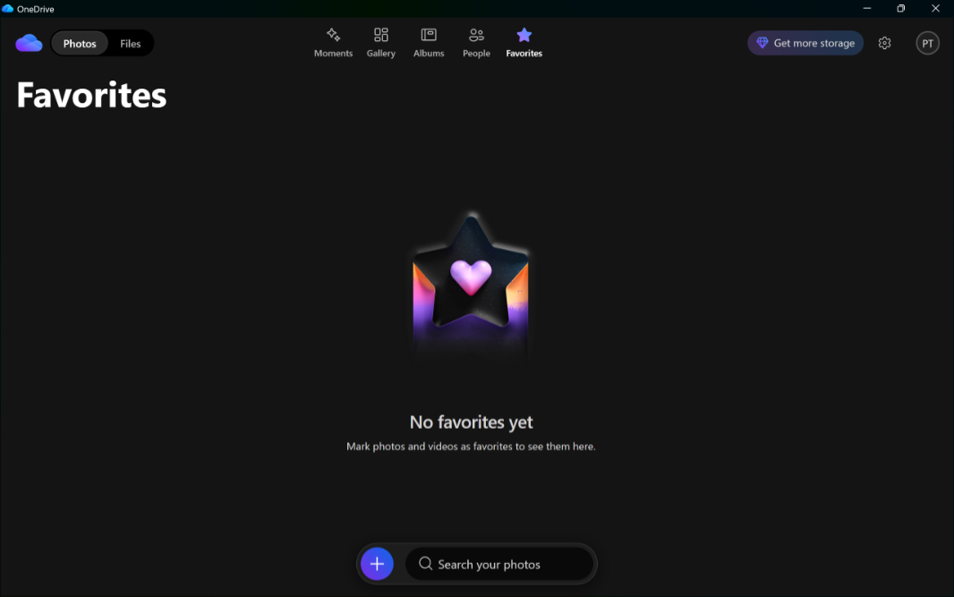 Вид "Избранное" в новом приложении OneDrive