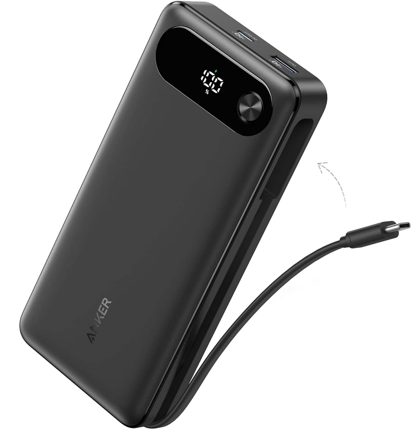 Anker 87W Power Bank with built-in USB-C cable on the side. ![