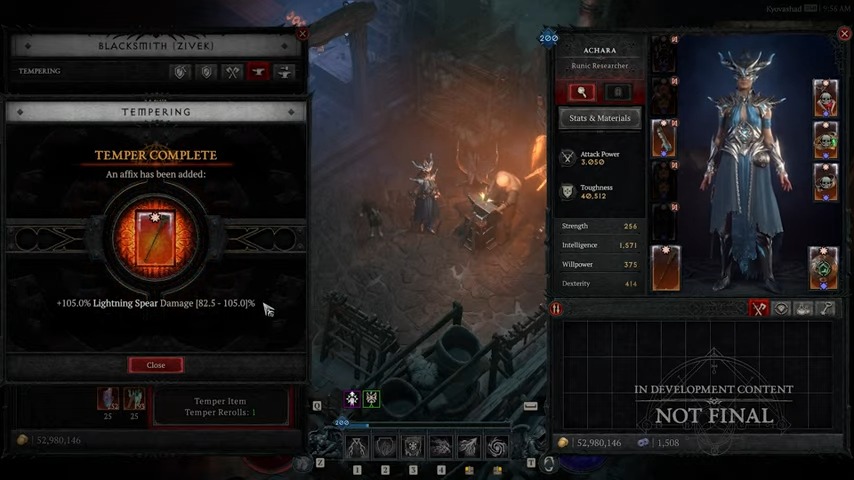 Tempering inventory in Diablo 4