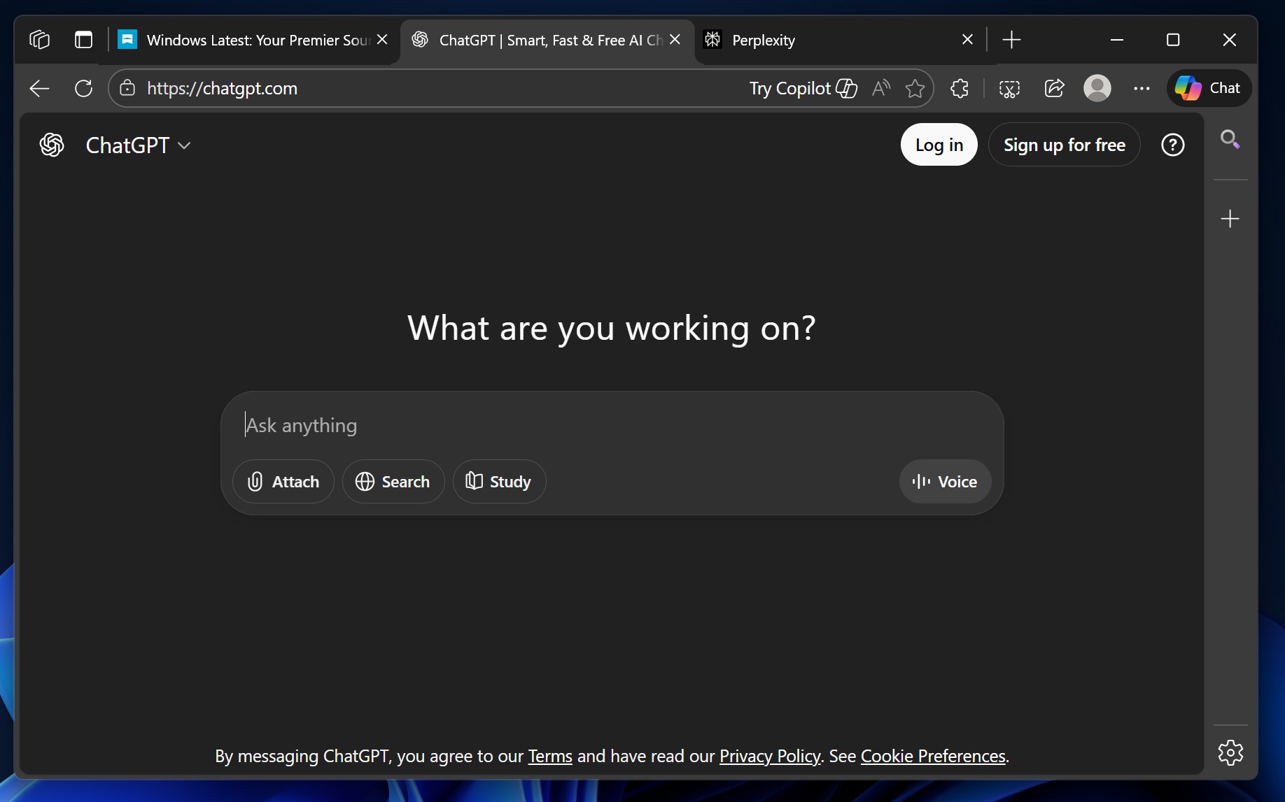 Изображение к статье: Вторжение Copilot: Microsoft Edge навязчиво предлагает свой ИИ при посещении конкурентов (ChatGPT и Perplexity) - Copilot-pc на MSReview.net