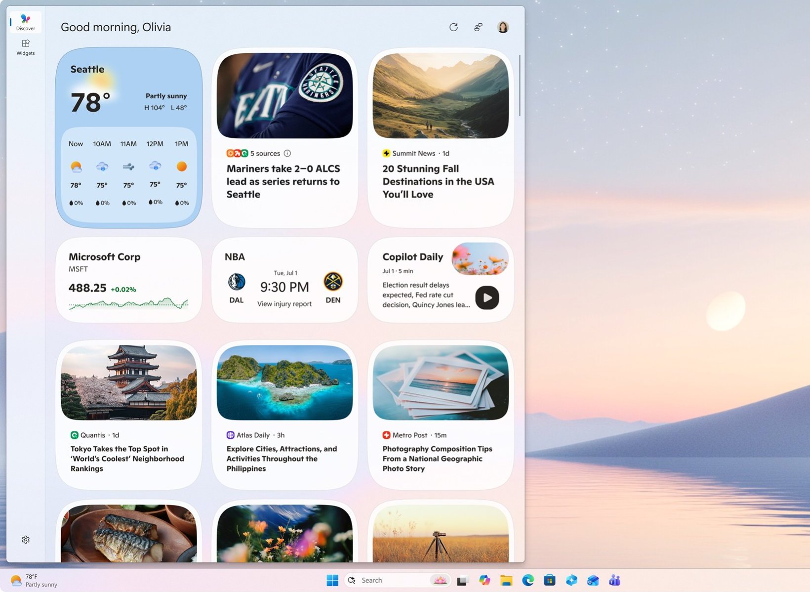 Новый дизайн панели виджетов Windows 11