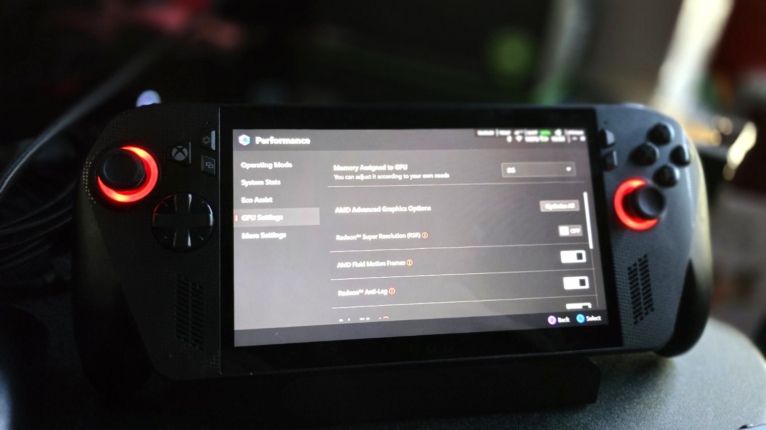 Настройки VRAM в Armory Crate Xbox Ally