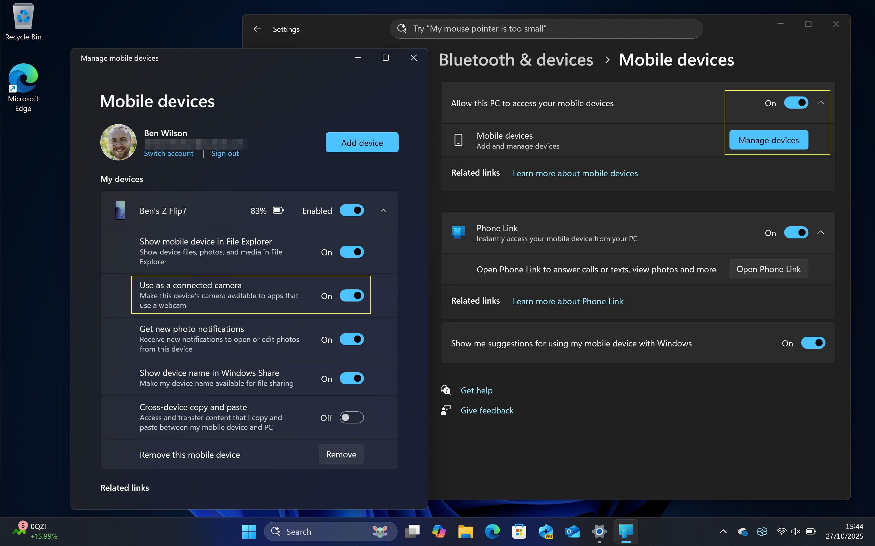 Использование Android-телефона в качестве подключенной камеры в Windows 11 через мобильные устройства