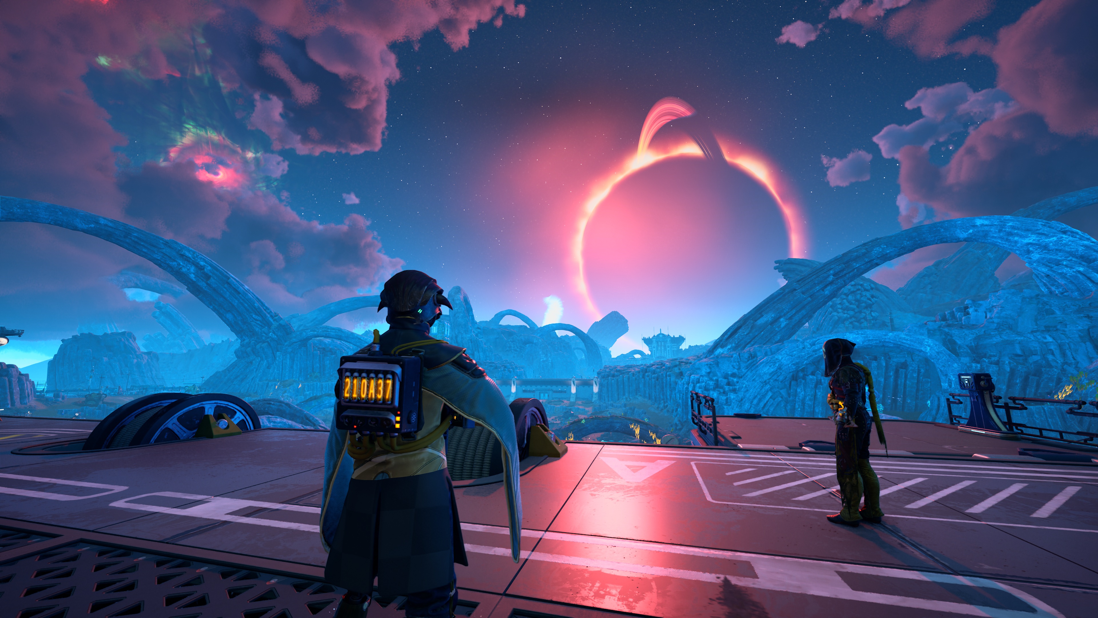 Планета с затмением в The Outer Worlds 2, игрок смотрит в другую сторону