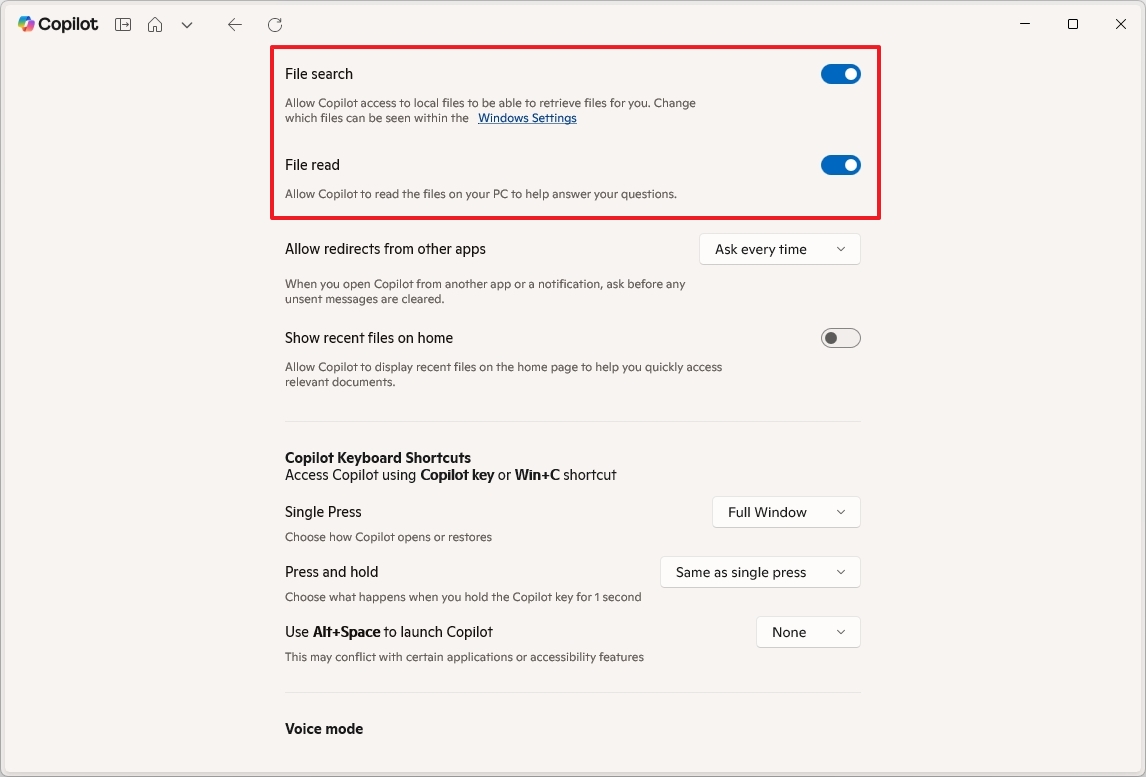 Copilot enable File Search on Windows 11