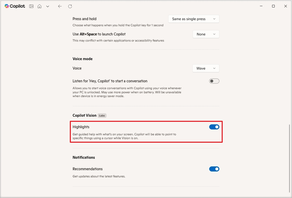 Copilot Vision enable on Windows 11