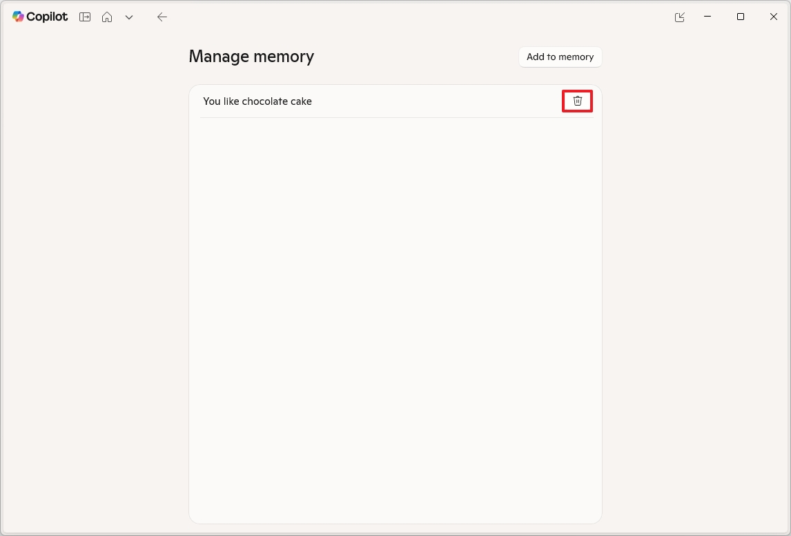 Copilot memory add and remove items