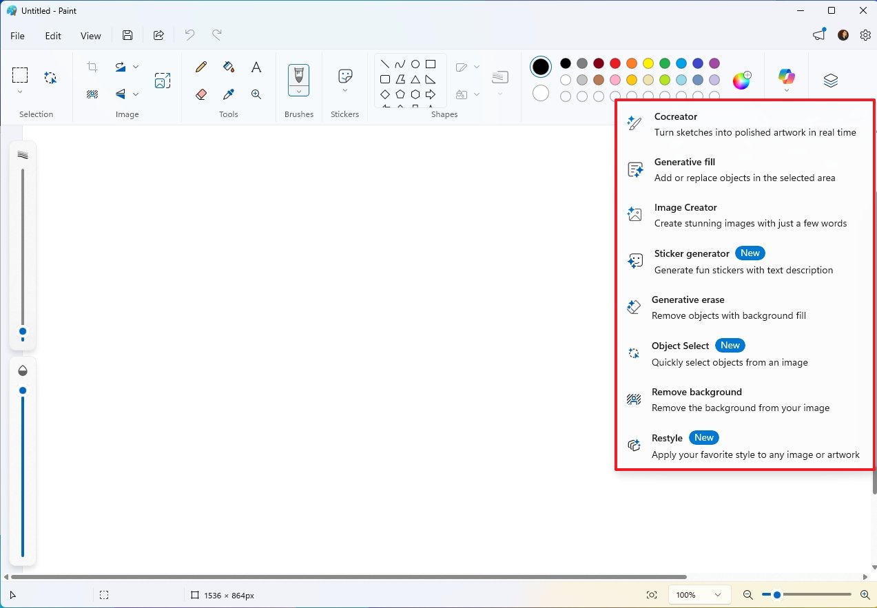 Paint with Copilot features