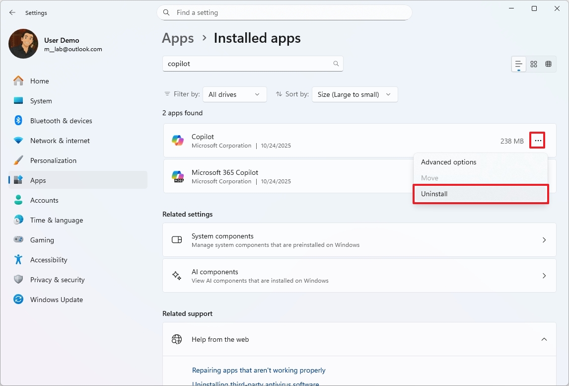 Windows 11 uninstall Copilot
