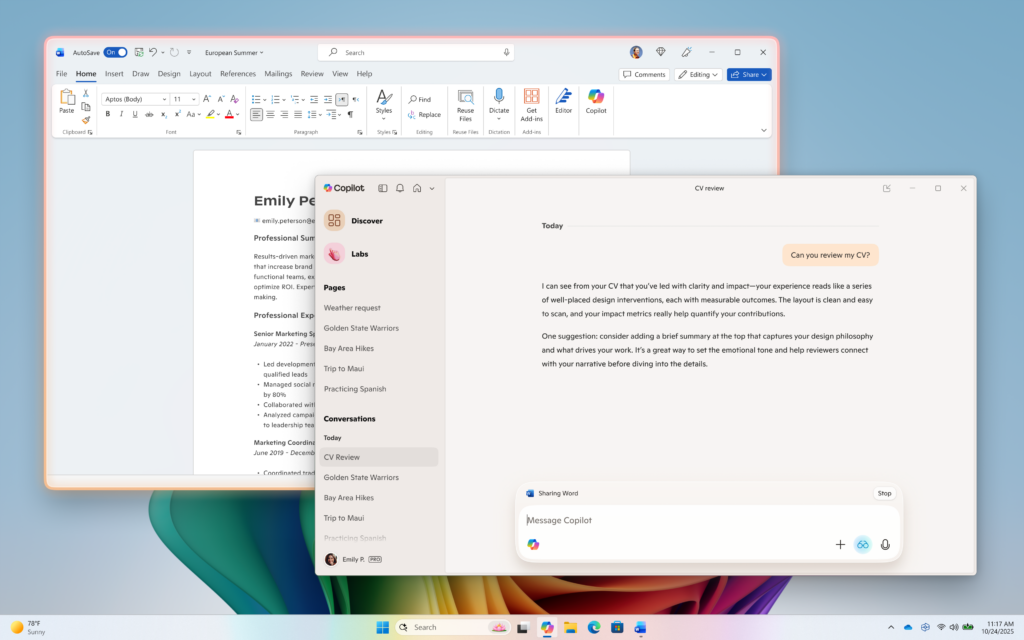 Copilot отвечает текстом