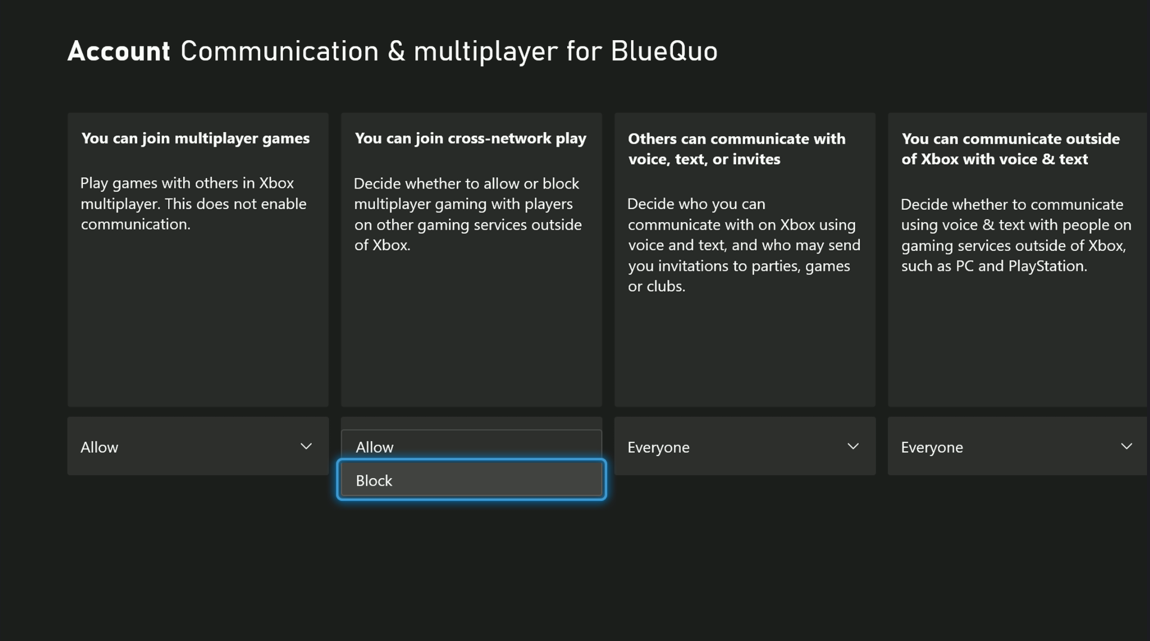 Guide on disabling cross-play on Xbox