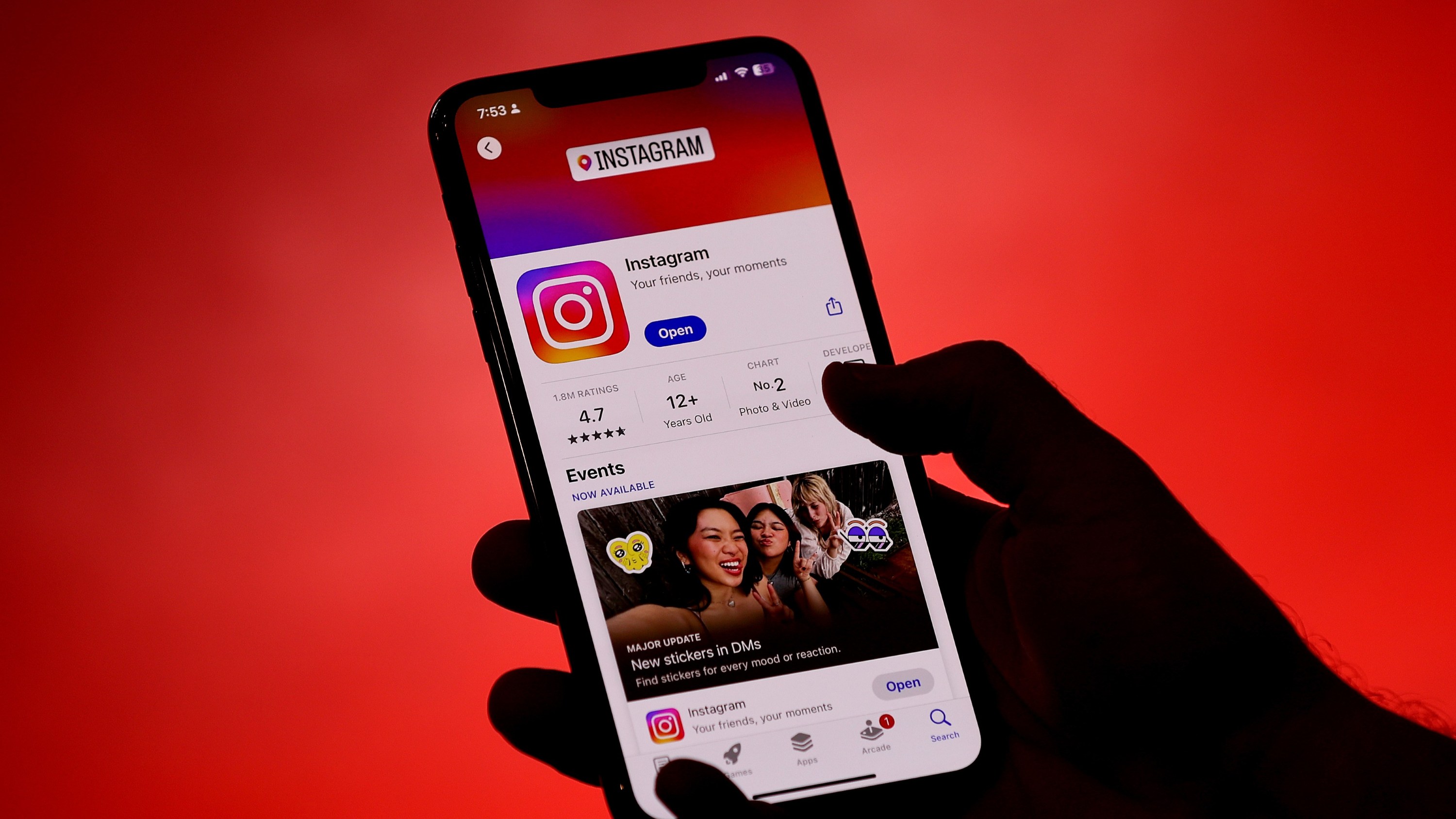 The Instagram application on the Apple App Store arranged on a smartphone
