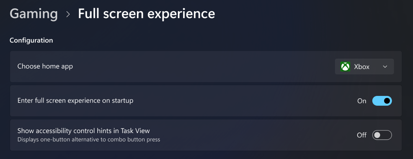 Настройки полноэкранного режима