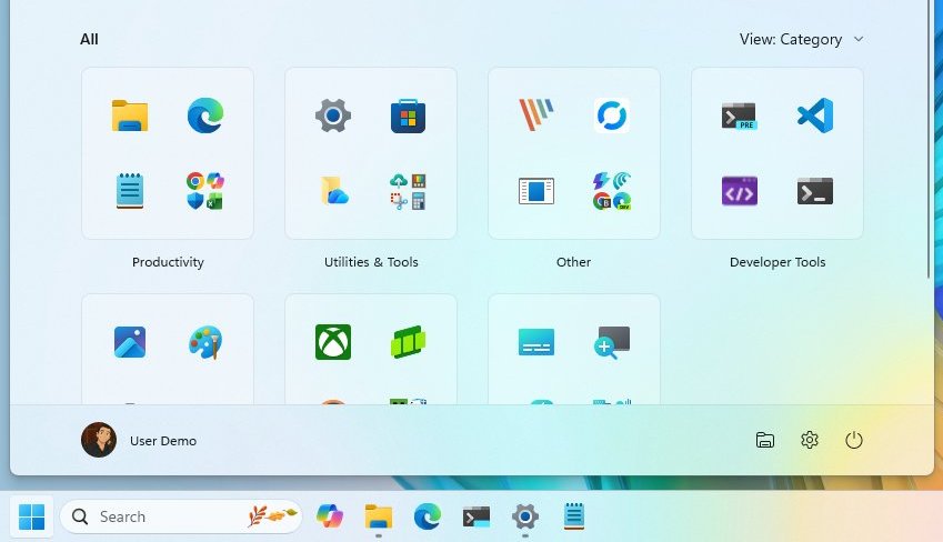 Start menu All section