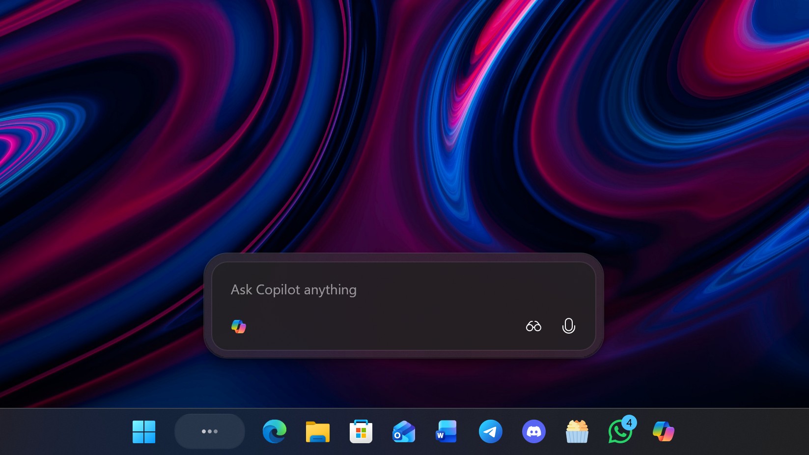 Ask Copilot text box on the Taskbar