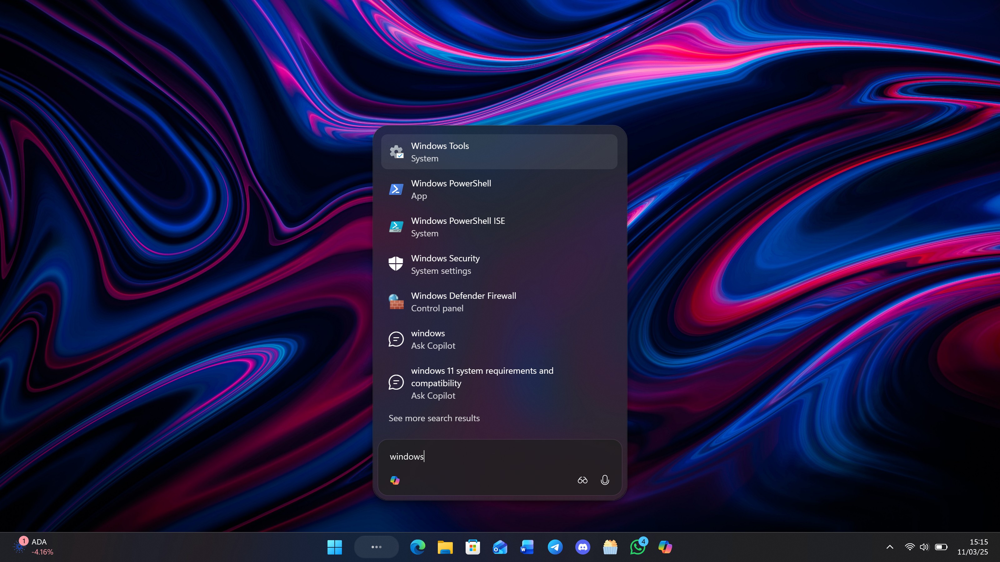 Ask Copilot text box on the Taskbar
