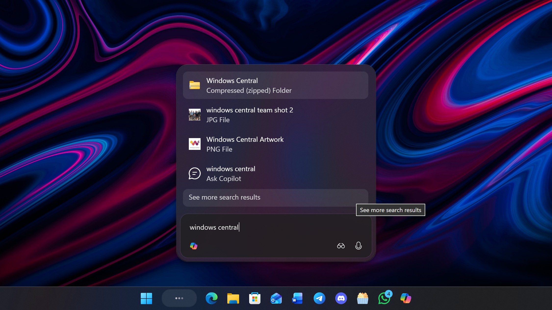 Ask Copilot text box on the Taskbar