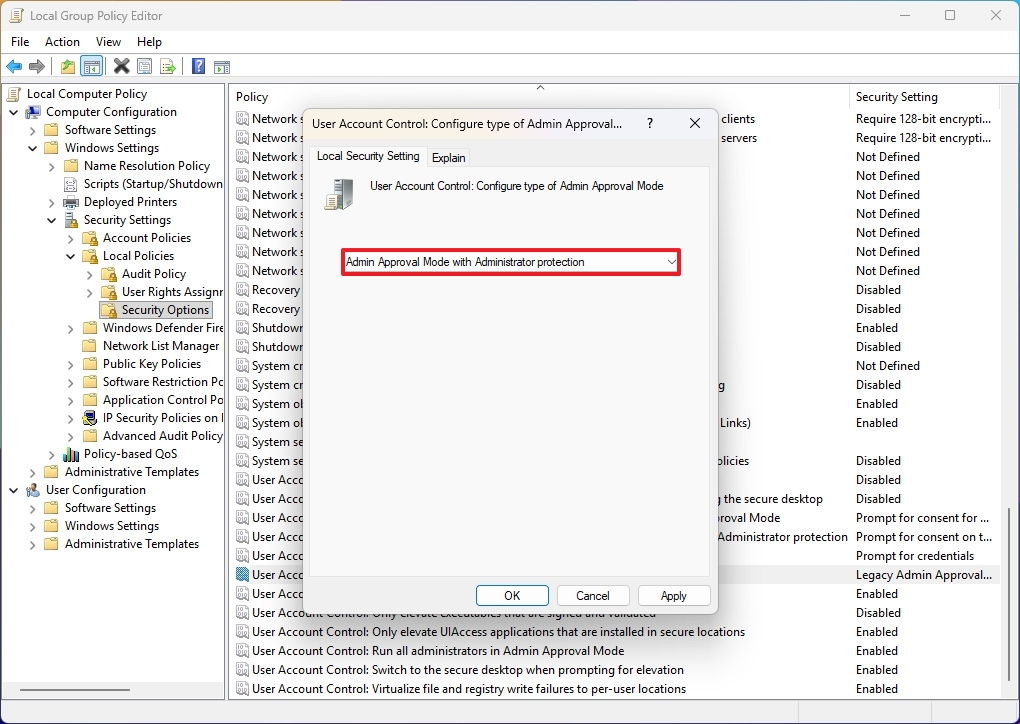 gpedit enable Administrator Protection