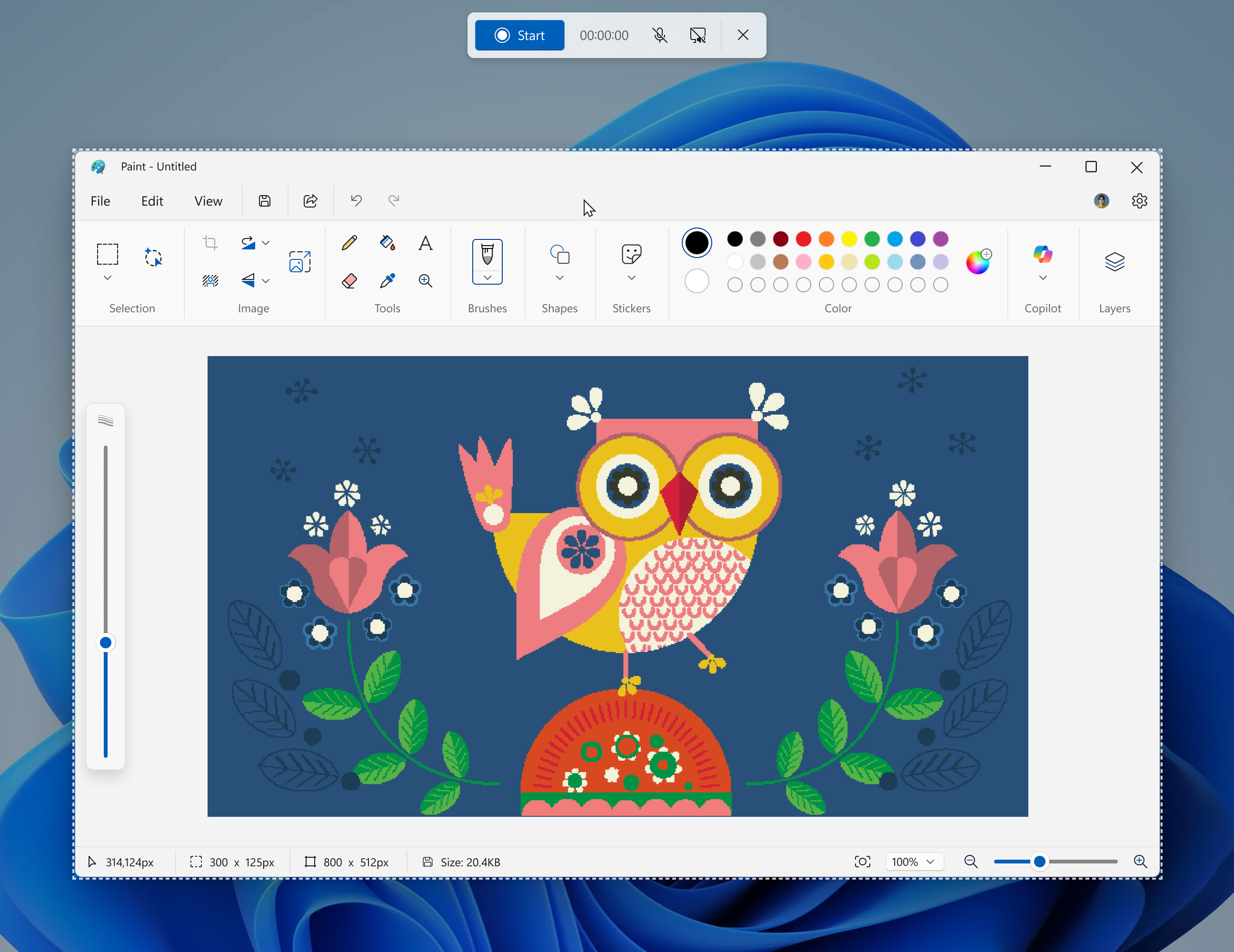 Пример записи окна Paint