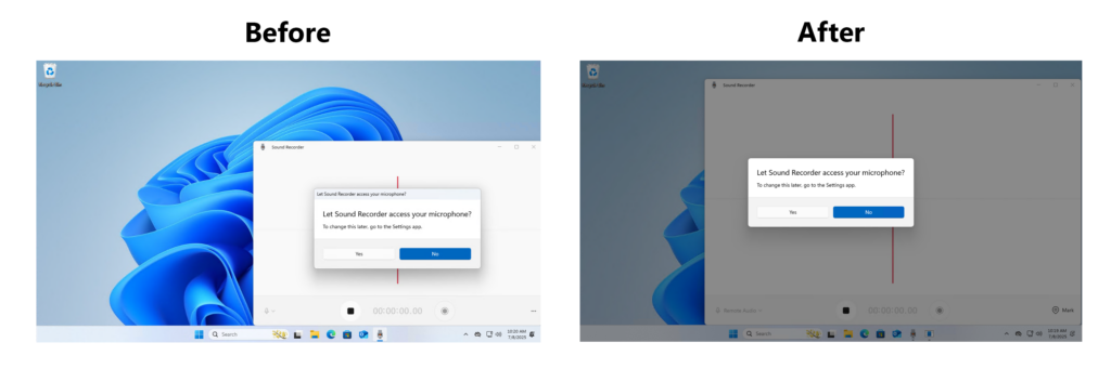 До и после изменения дизайна диалогов конфиденциальности.