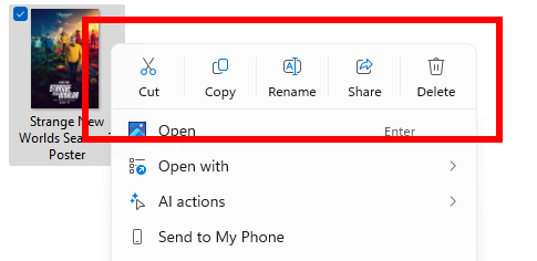 Разделители между верхними значками в контекстном меню Проводника.