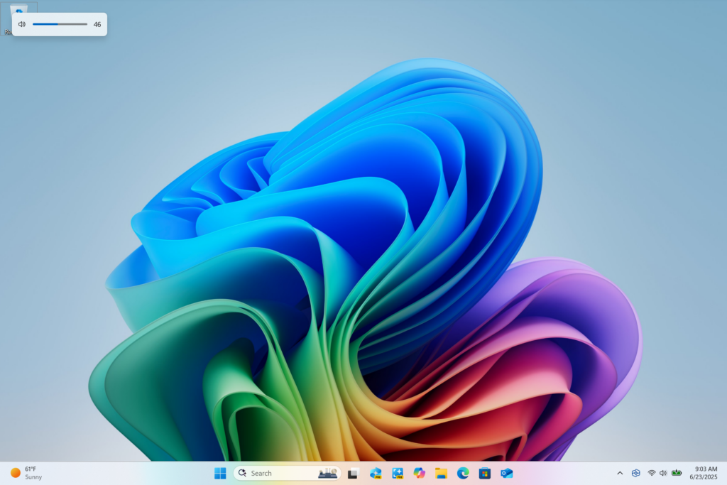 Hardware indicator for volume shown at the top left.
