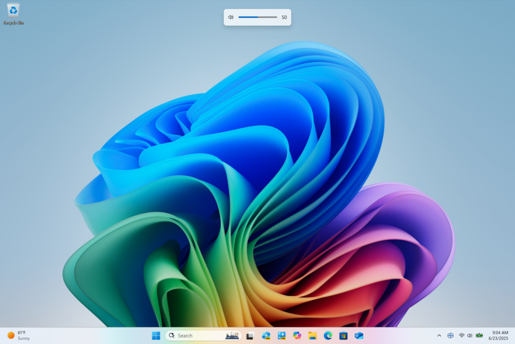 Hardware indicator for volume shown at the top center.