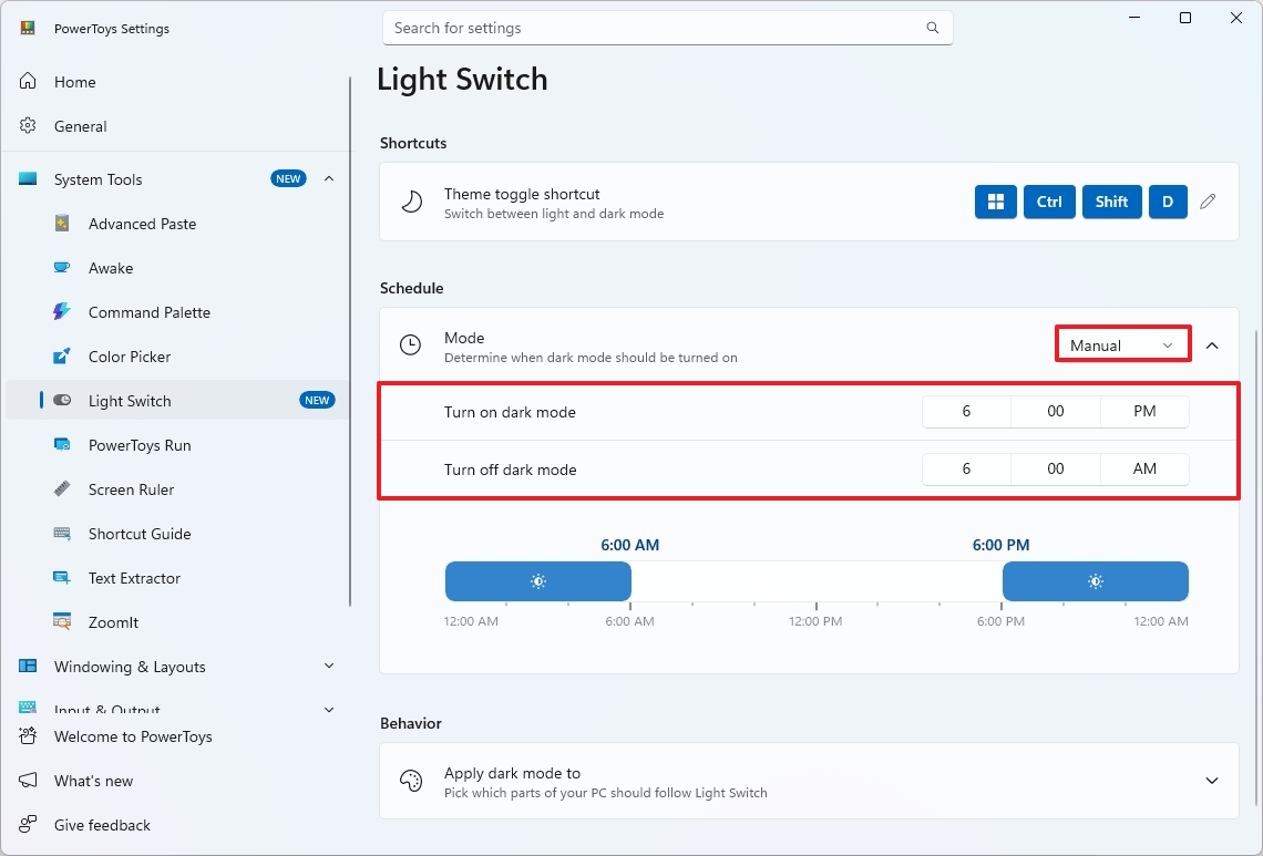Manual schedule for auto color mode switch